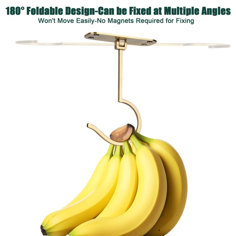 CAPHONT 2 Pack Foldable Metal Banana Hook Under Cabinet - Hanger to Keep Bananas Fresh, Holder for Other Kitchen Items (Gold) - Image 2
